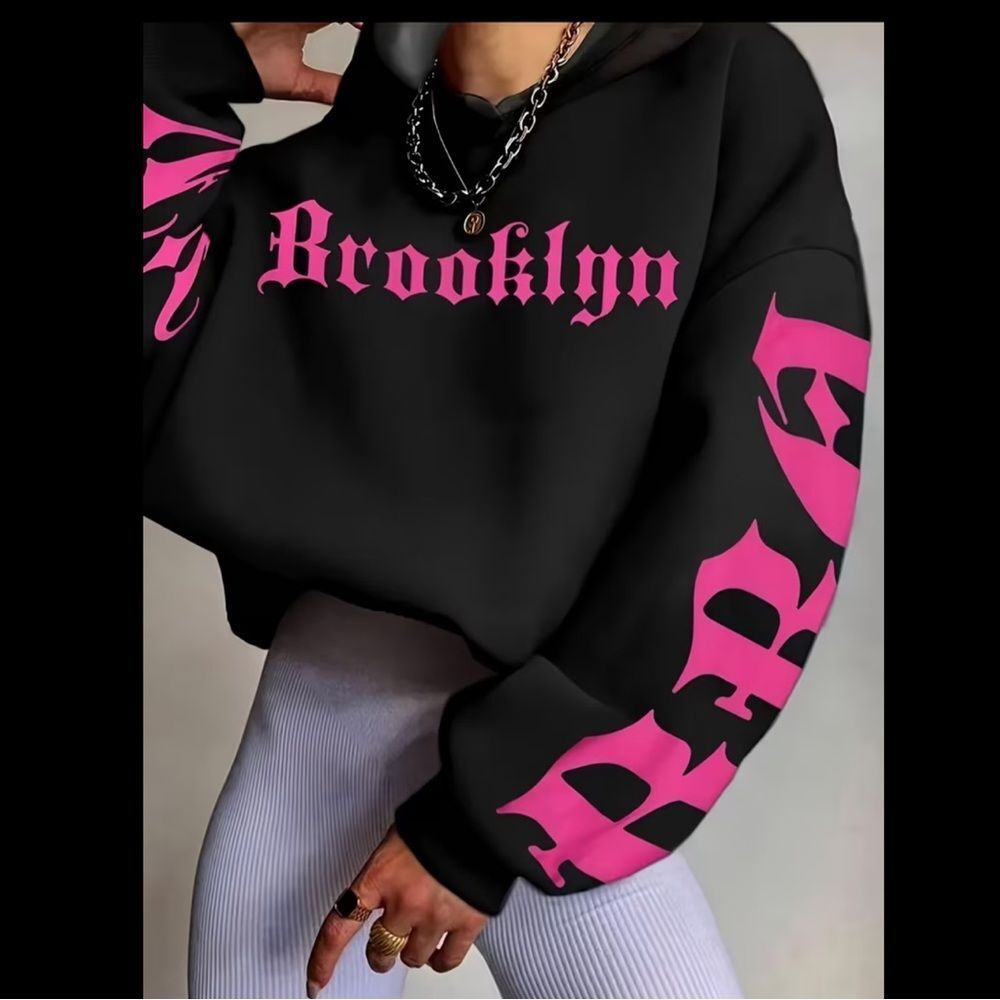 MISSLOOK Black Hoodie with Hot Pink Brooklyn Graphic